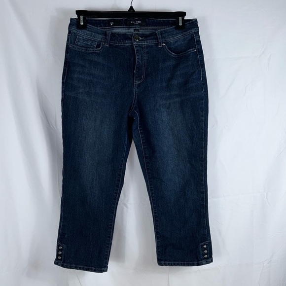 Nine West Jeans Capri Length Karen Floral Embroidered Embellished Pockets Denim - Picture 1 of 15